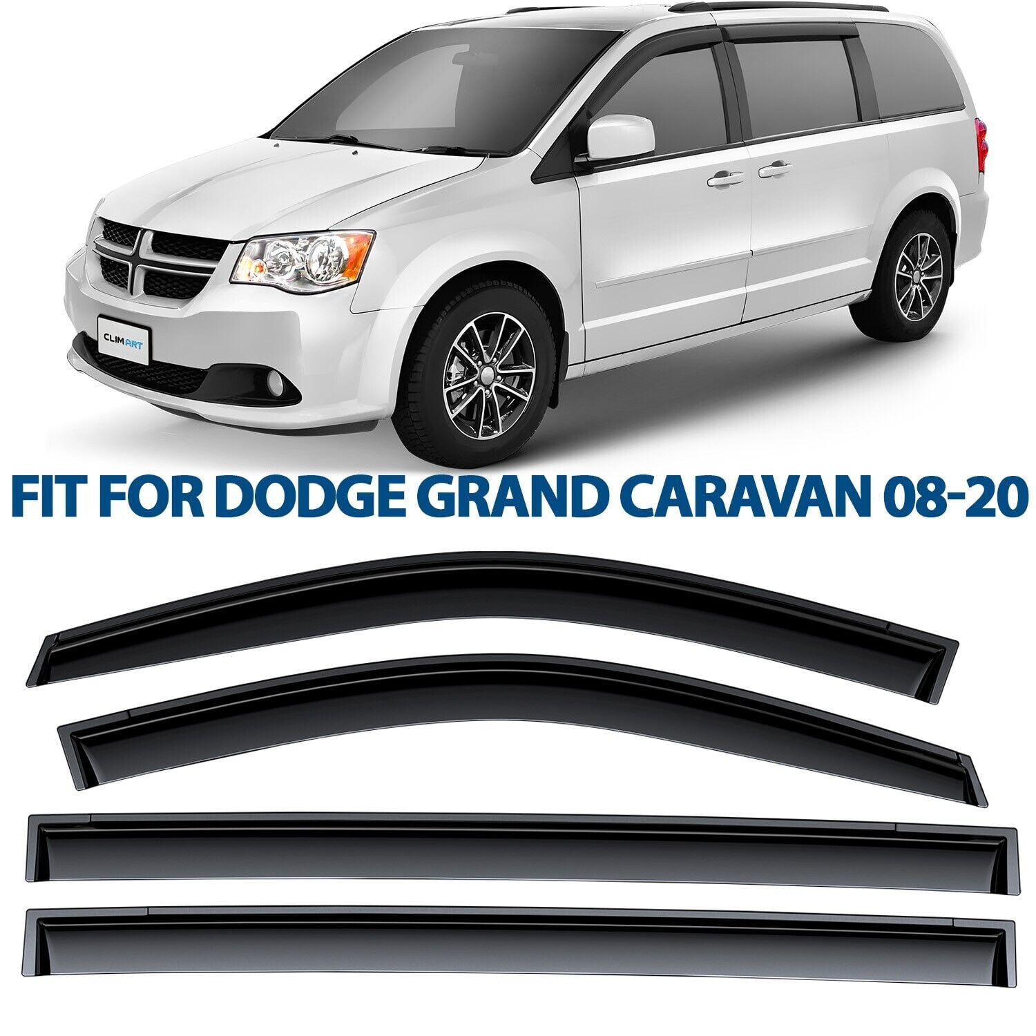 CLIM ART Incredibly Durable Rain Guards for Dodge Grand Caravan 2008 2023 Chrysler Town Country 2008 2016 Original Tape on Window Deflectors Vent