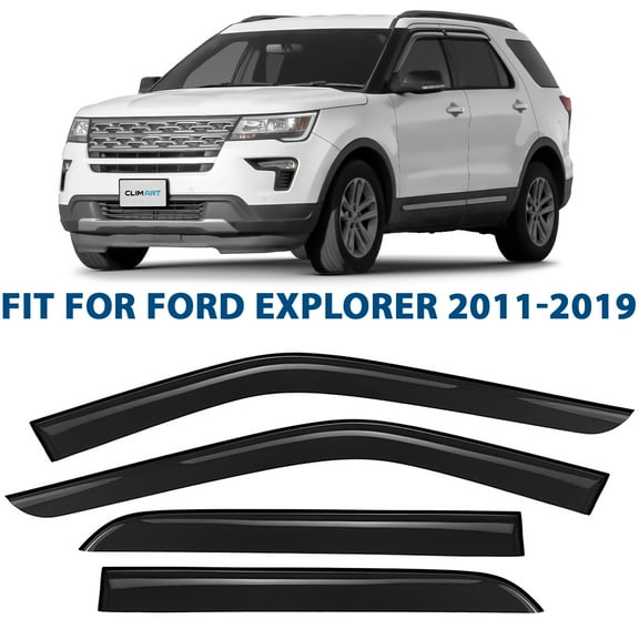 CLIM ART Incredibly Durable Rain Guards for Ford Explorer 2011-2019, Original Tape-on Window Deflectors, Vent Deflector, Vent Window Visors for Cars, Dark Smoke, Car Accessories, 4 pcs. - 411150v
