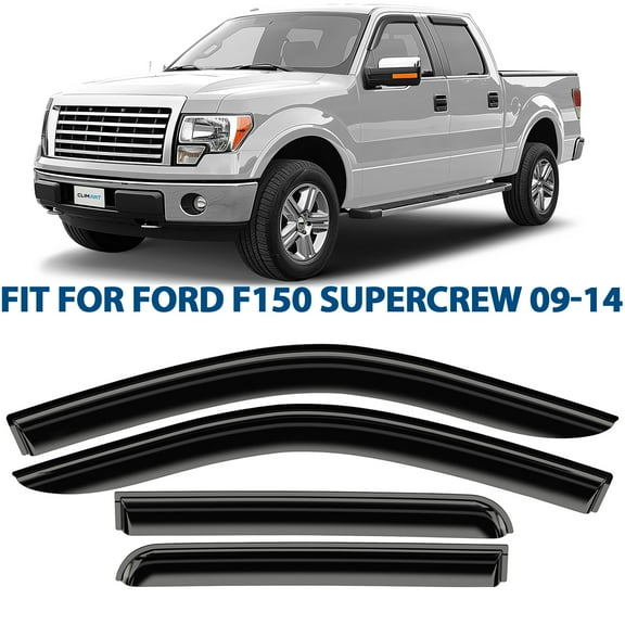 CLIM ART Incredibly Durable Rain Guards for Ford F150 09-14 SuperCrew, Original Tape-on Window Deflectors, Vent Deflector, Vent Window Visors, Truck Accessories, 4 pcs. - 409010