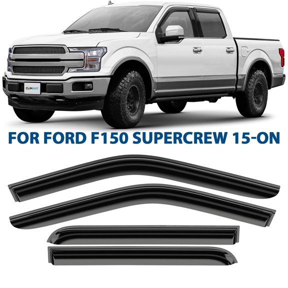 CLIM ART Incredibly Durable Rain Guards for Ford F150 2015-2026 SuperCrew, Original Tape-on Window Deflectors, Vent Deflector, Vent Window Visors for cars, Dark Smoke, Truck Accessories, 4 pcs-415209