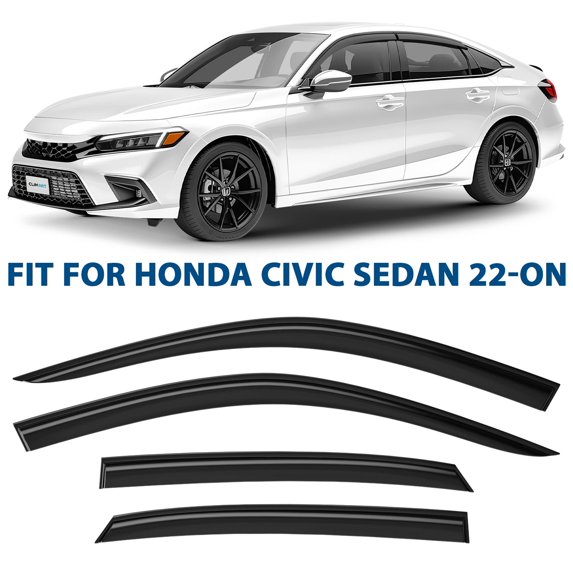 CLIM ART Incredibly Durable Rain Guards for Honda Civic 2022-2026 Sedan, Original Tape-on Window Deflectors, Vent Deflector, Window Visors, Car Accessories, 4 pcs. - 522268
