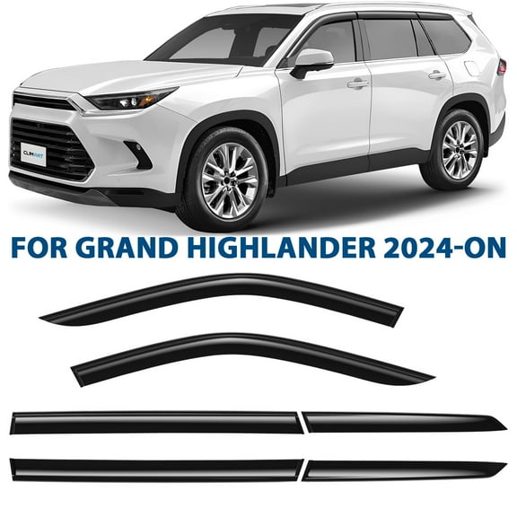 CLIM ART Incredibly Durable Rain Guards for Toyota Grand Highlander 2024-2026, Original Tape-on Window Deflectors, Vent Deflector, Window Visors, Car Accessories, 6 pcs. - 524398