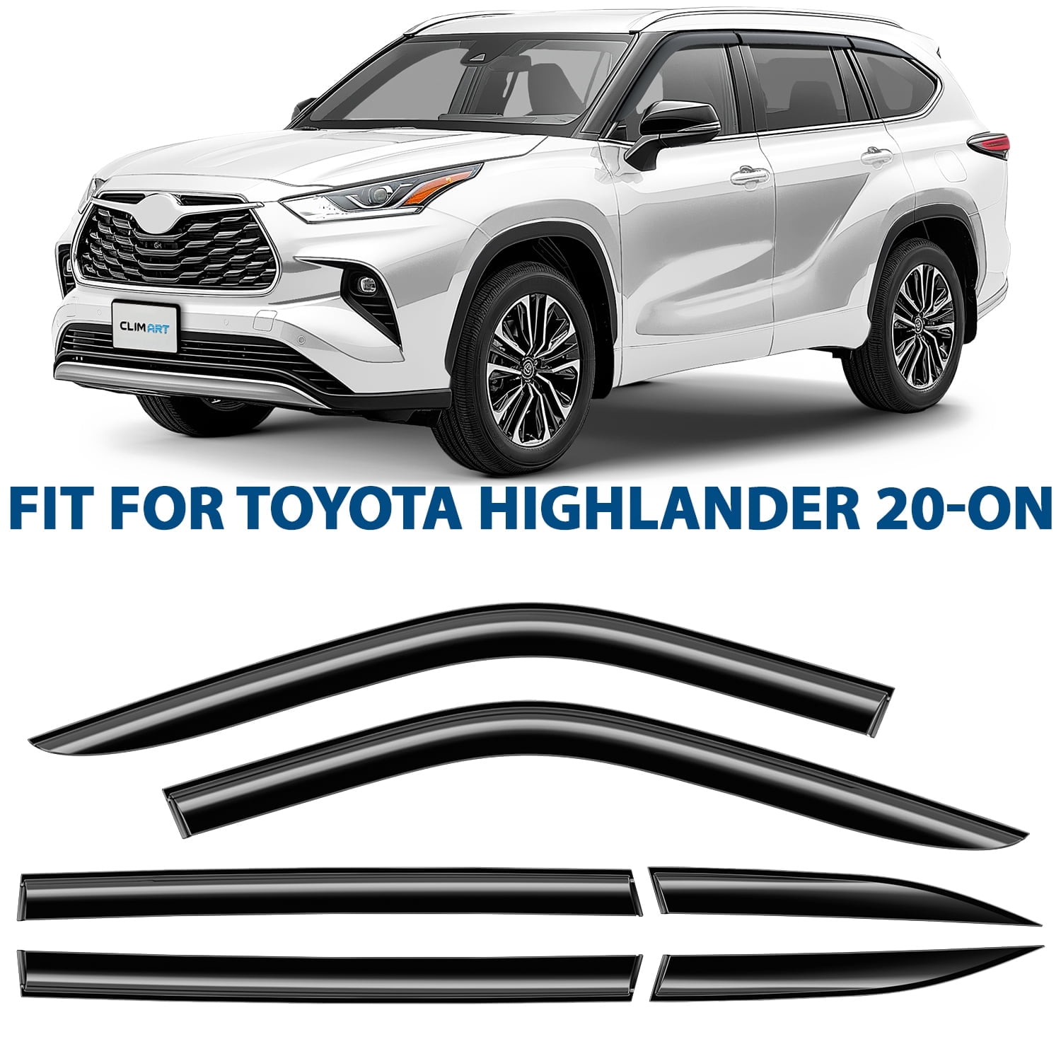 CLIM ART Incredibly Durable Rain Guards for Toyota Highlander 2020-2026, Original Tape-on Window Deflectors, Vent Deflector,Window Visors, Car Accessories,6pcs. - 520351