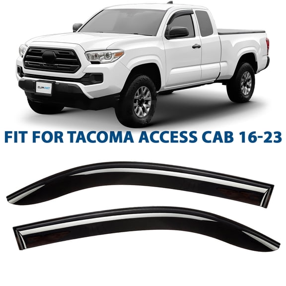 CLIM ART Incredibly Durable Rain Guards for Toyota Tacoma 2016-2023 Access Cab, Tape-on Window Deflectors, Vent Deflector, Vent Window Visors for Cars, Dark Smoke, Truck Accessories, 2 pcs - 416279