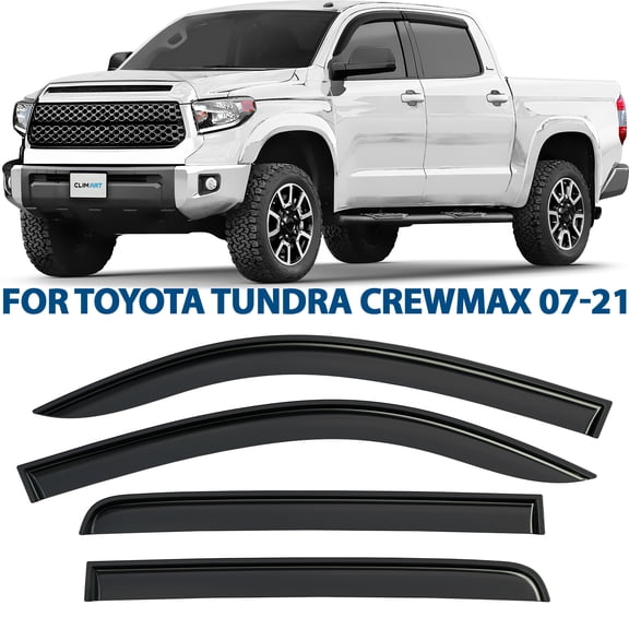 CLIM ART Incredibly Durable Rain Guards for Toyota Tundra 2007-2021 CrewMax, Original Tape-on Window Deflectors, Vent Deflector,Window Visors, Car Accessories,4pcs. - 407219