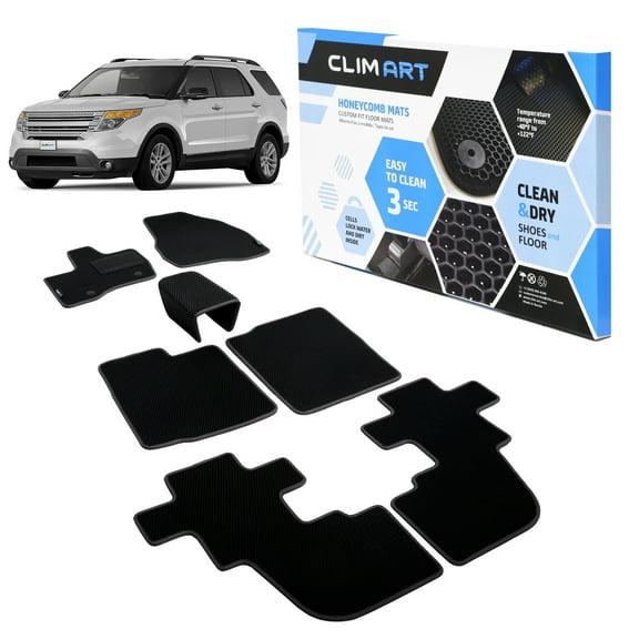 CLIM ART All-Weather Car Floor Mats Compatible with Ford Explorer 2011-2014, Custom-Fit Heavy-Duty Floor Liners for Cars & SUVs, Car Accessories for Men & Women, Black - FL011711068