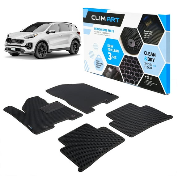 CLIM ART All-Weather Car Floor Mats Compatible with Kia Sportage 2017-2022, Custom-Fit Heavy-Duty Floor Liners for Cars & SUVs, Car Accessories for Men & Women, Black - FL911517043