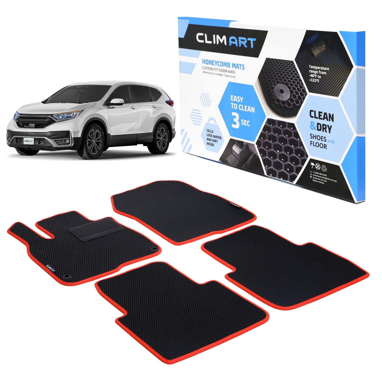 CLIM ART All-Weather Car Floor Mats Compatible with Honda CR-V (CRV) 2017-2022, Custom-Fit Heavy-Duty Floor Liners for Cars & SUVs, Car Accessories for Men & Women, Red - FL051417021