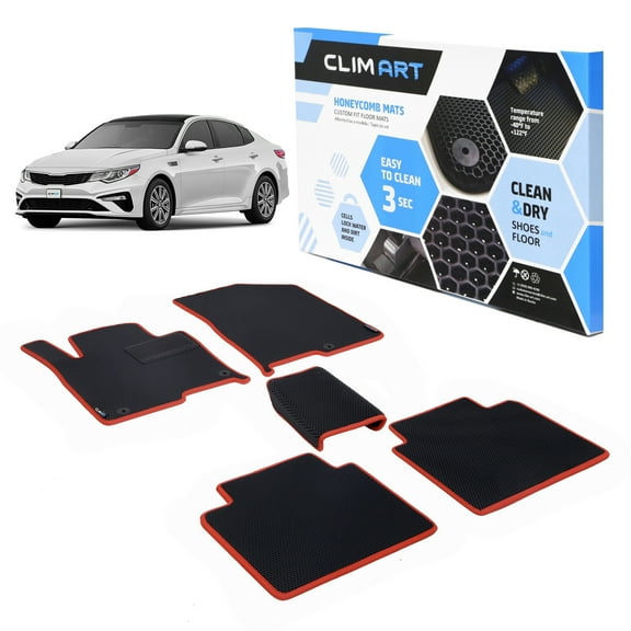 CLIM ART All-Weather Car Floor Mats Compatible with Kia Optima 2016-2020, Custom-Fit Heavy-Duty Floor Liners for Cars & SUVs, Car Accessories for Men & Women, Red - FL951516061