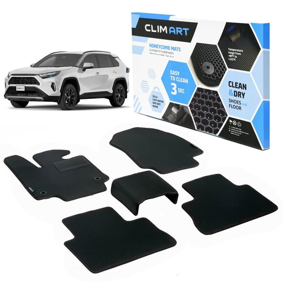 CLIM ART All-Weather Car Floor Mats Compatible with Toyota RAV4 2019-2025, Custom-Fit Heavy-Duty Floor Liners for Cars & SUVs, Car Accessories for Men & Women, Black - FL011319014