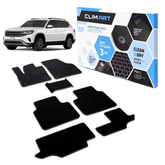 CLIM ART All-Weather Car Floor Mats Compatible with Volkswagen (VW) Atlas 2018-2026, Custom-Fit Heavy-Duty Floor Liners for Cars & SUVs, Car Accessories for Men & Women, Black - FL011718232