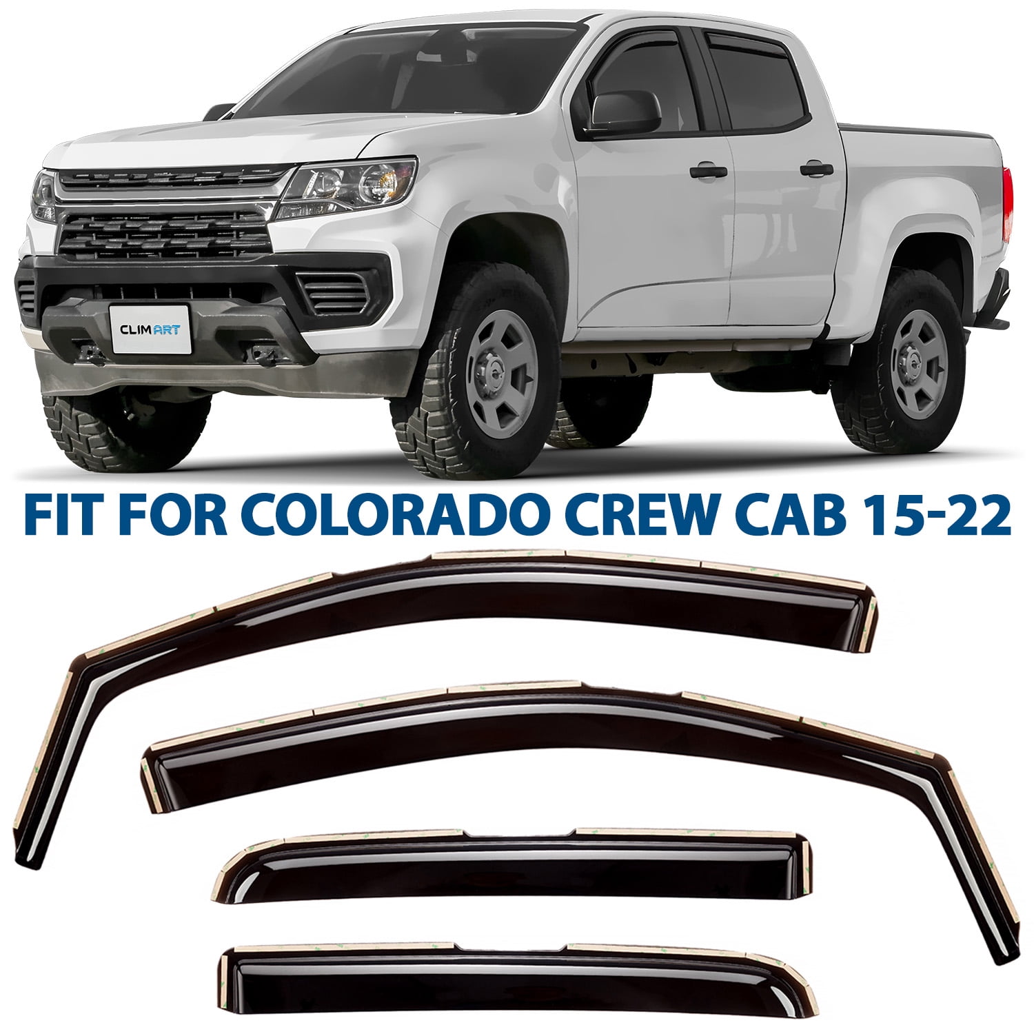 CLIM ART in-Channel Incredibly Durable Rain Guards for Chevrolet (Chevy) Colorado/GMC Canyon 2015-2022 Crew Cab, Original Window Deflectors, Vent Window Visors, Vent Deflector, 4 pcs. - 615082LP
