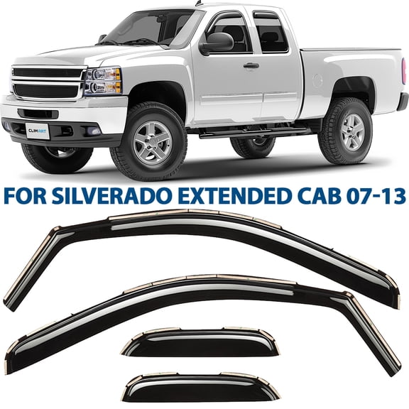 CLIM ART in-Channel Incredibly Durable Rain Guards for Chevrolet (Chevy) Silverado/GMC Sierra 1500 2007-2013 Extended Cab, Window Deflectors, Vent Visors,Vent Deflector,Truck Accessories,4pcs-607004