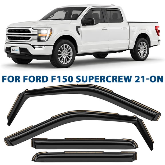 CLIM ART in-Channel Incredibly Durable Rain Guards Compatible with F150 2021-2026 SuperCrew, Original Window Deflectors, Vent Window Visors, Vent Deflector, 4 pcs. - 621237
