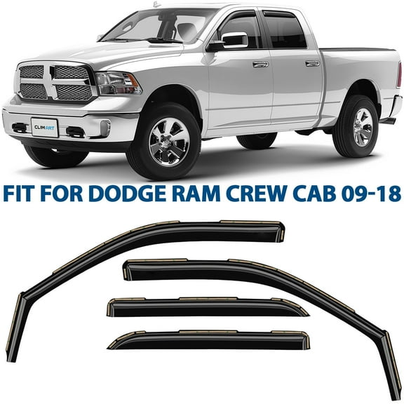 CLIM ART in-Channel Incredibly Durable Rain Guards for Dodge RAM 2009-2018 1500 Crew Cab,Mega Cab,Original Window Deflectors,Vent Window Visors, Vent Deflector Smoke Truck Accessories 4 pcs- 609006