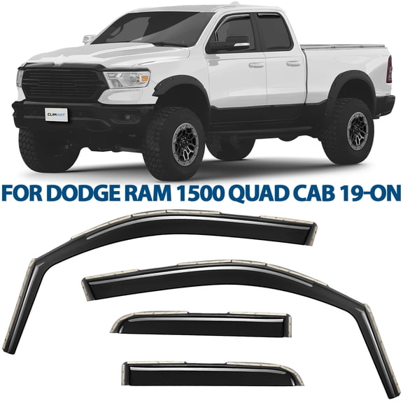 CLIM ART in-Channel Incredibly Durable Rain Guards for Dodge RAM 1500 2019-2026 Quad Cab, Original Window Deflectors, Vent Deflector, Vent Window Visors, Dark Smoke Truck Accessories, 4 pcs- 619363