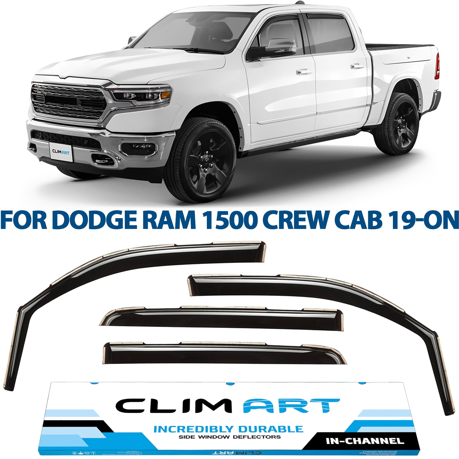 Window Rain Guards / Vent Visors For 2002-2008 Dodge Ram 1500, 2500, 3500 Quad Cab | Tinted Acrylic, Out-Channel Mount