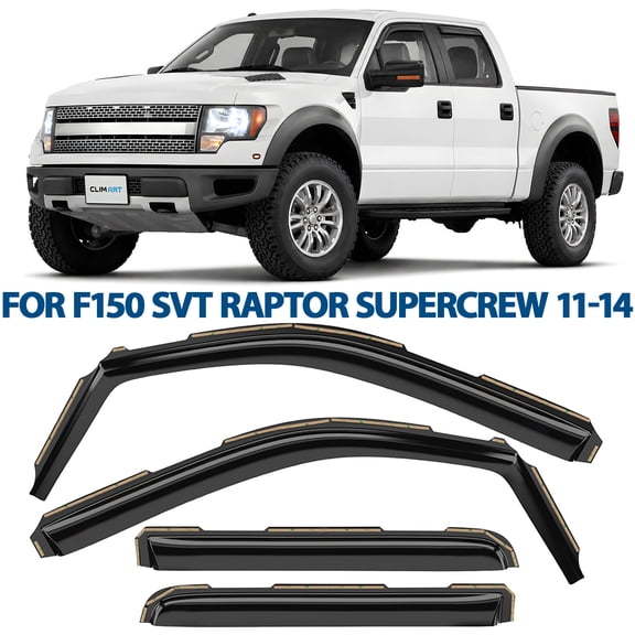 CLIM ART in-Channel Incredibly Durable Rain Guards for Ford F-150 SVT Raptor 2011-2014 SuperCrew, Original Window Deflectors, Vent Window Visors, Vent Deflector, 4 pcs.- 611196
