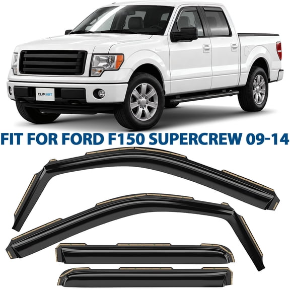 CLIM ART in-Channel Incredibly Durable Rain Guards for Ford F150 09-14 SuperCrew, Original Window Deflectors, Vent Deflector, Vent Window Visors, Dark Smoke Truck Accessories, 4 pcs. - 609010