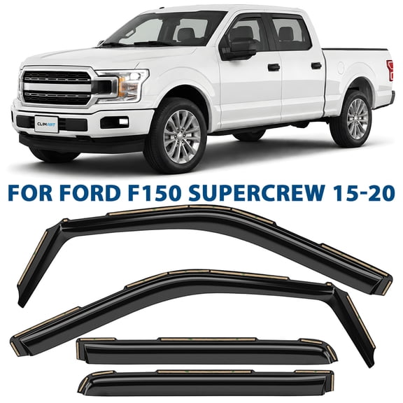 Clim Art In-Channel Original Window Deflectors, Vent Deflector for Ford F150 2015-2020 SuperCrew, Dark Smoke