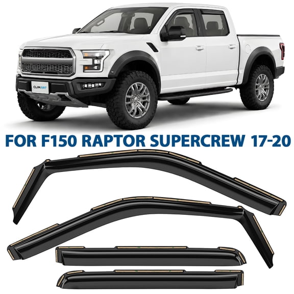 CLIM ART in-Channel Incredibly Durable Rain Guards for Ford F150 Raptor 2017-2020 SuperCrew, Original Window Deflectors, Vent Window Visors, Vent Deflector, 4 pcs.- 617197
