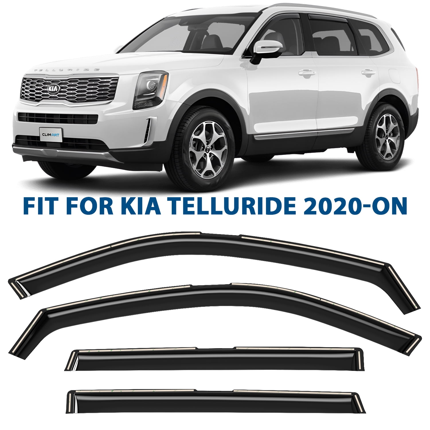CLIM ART in Channel Incredibly Durable Rain Guards for Kia Telluride 2020 2024 Original Window Deflectors Vent Window Visors Vent Deflector 4 pcs