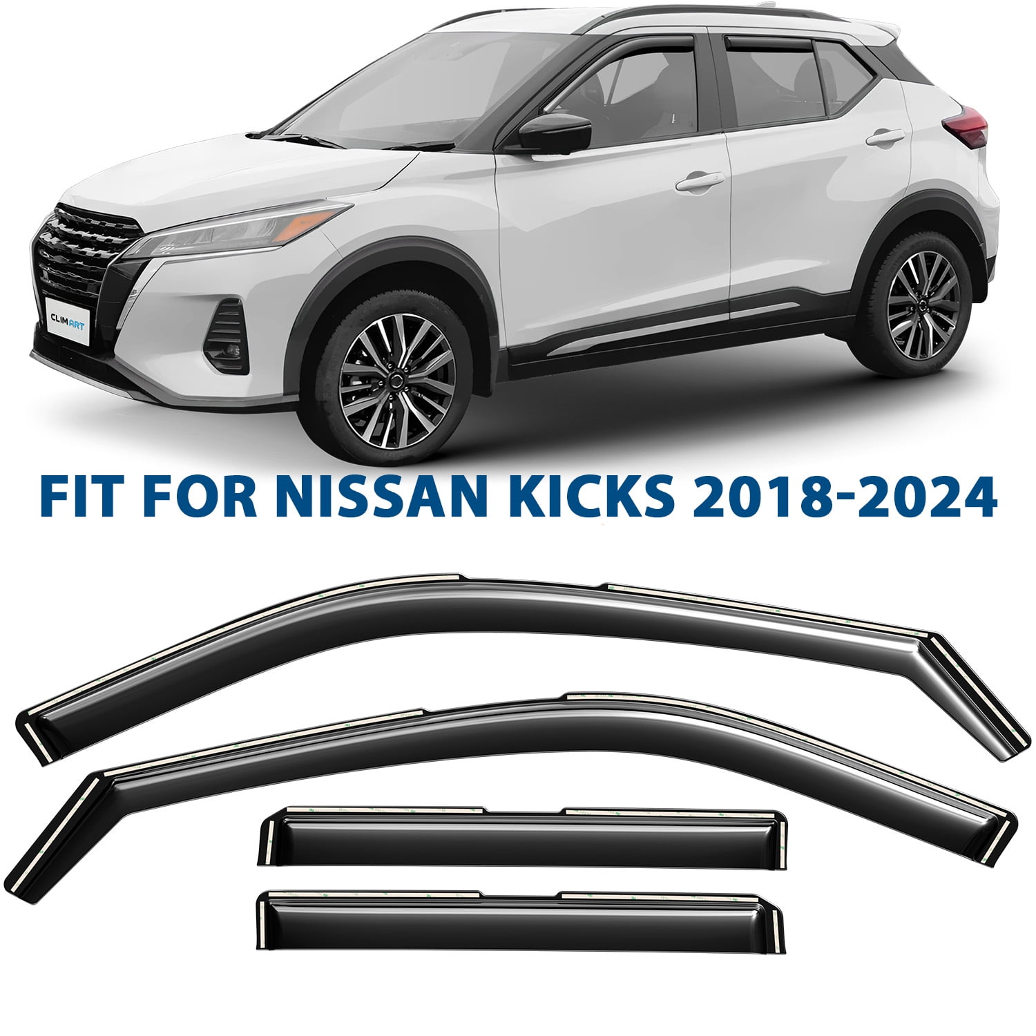 CLIM ART in-Channel Incredibly Durable Rain Guards for Nissan Kicks 2018-2024, Original Window Deflectors, Vent Window Visors, Vent Deflector, 4 pcs. - 619250