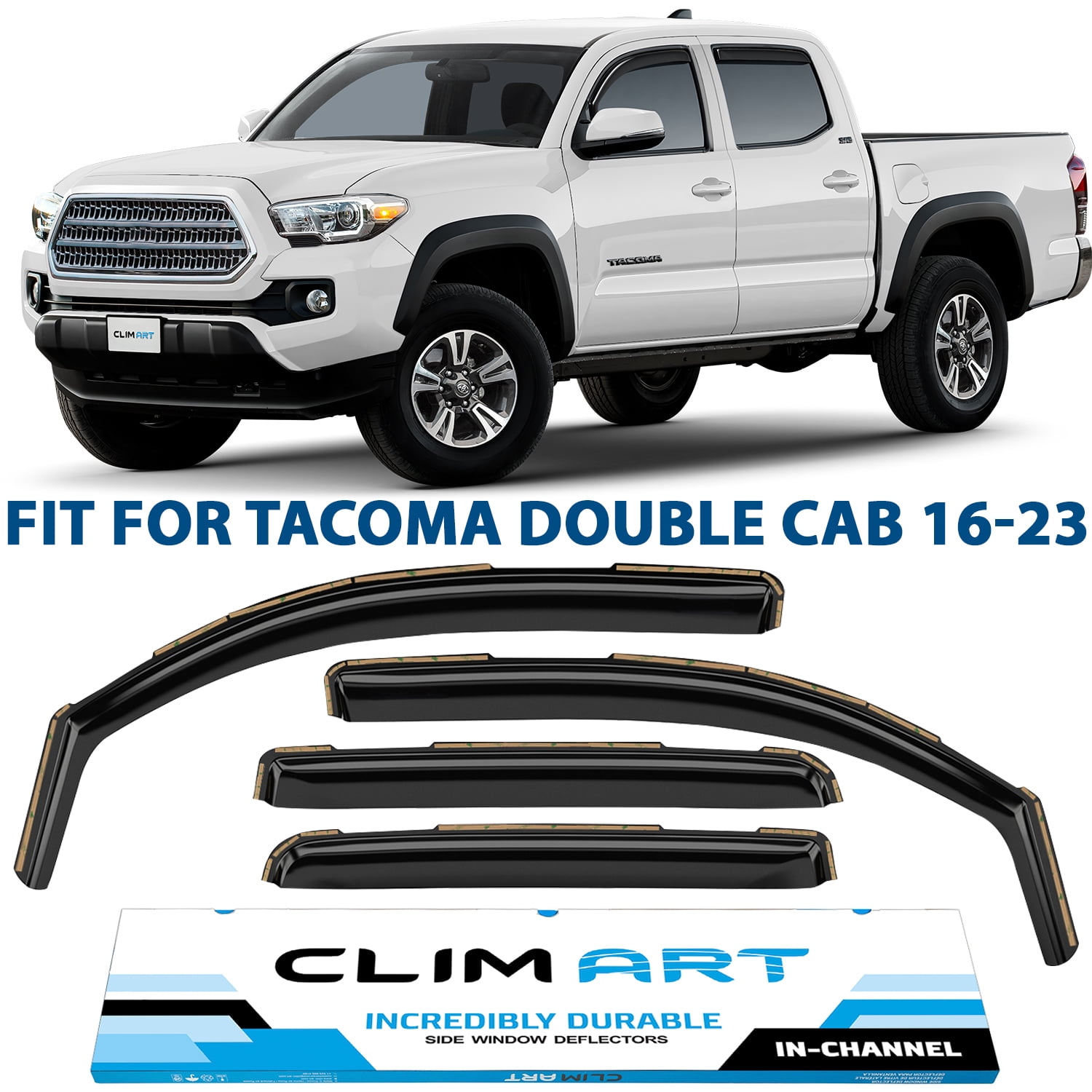 CLIM ART in-Channel Incredibly Durable Rain Guards for Toyota Tacoma  2016-2023 Double Cab, Truck Accessories, Vent Window Visors, Vent  Deflector,