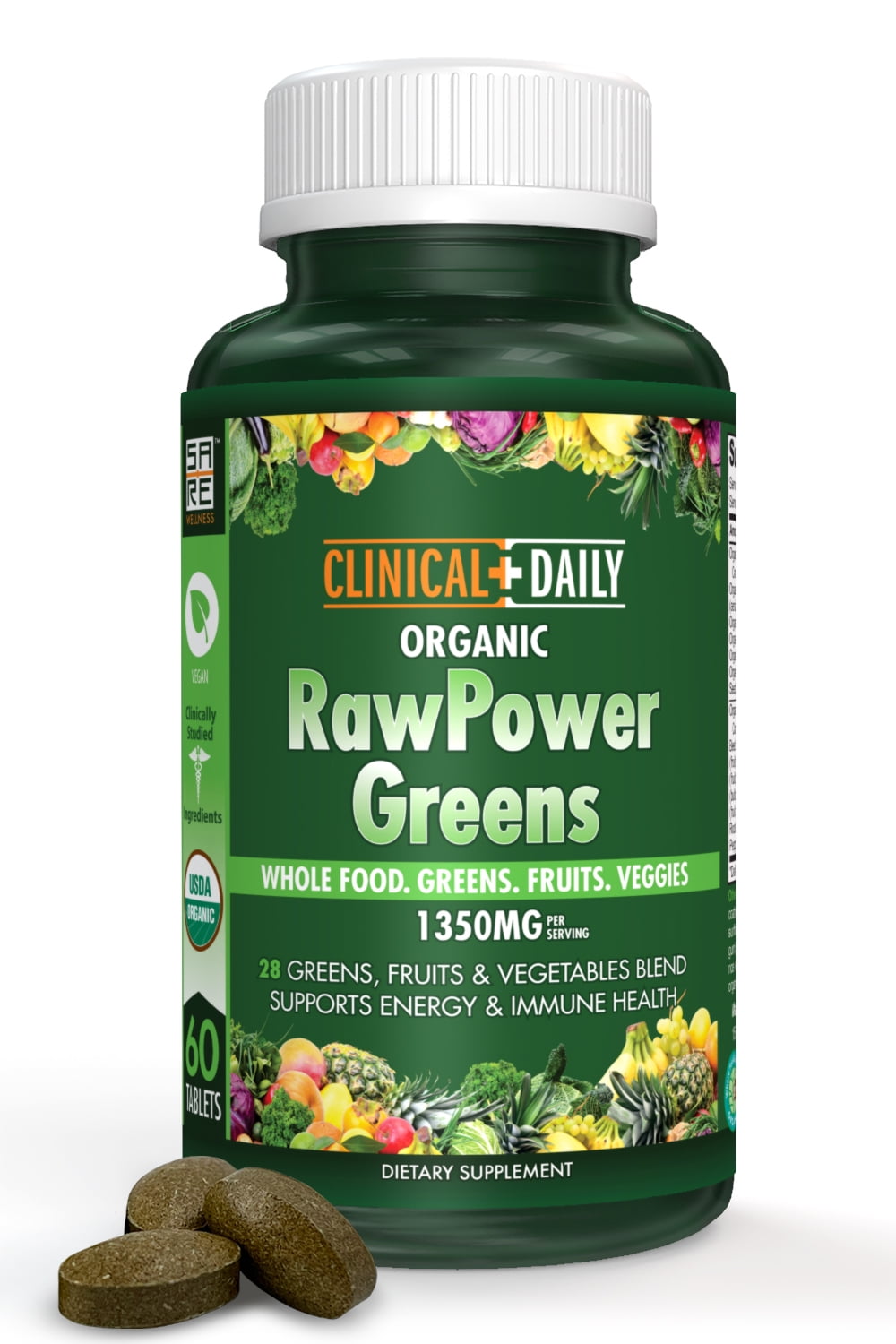 CLINICAL DAILY Raw Power Greens Organic USDA Tablets Start Dissolving