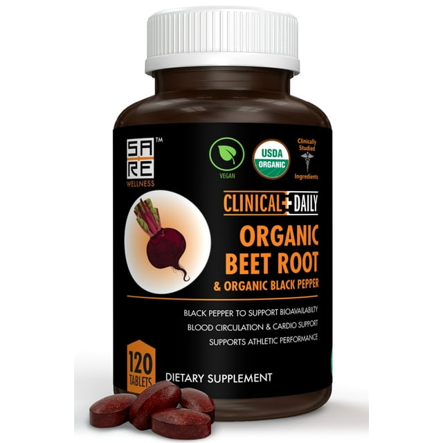 CLINICAL DAILY USDA Organic Beet Root Powder Tablets for Fast Dissolution. 1350mg Beets Blood