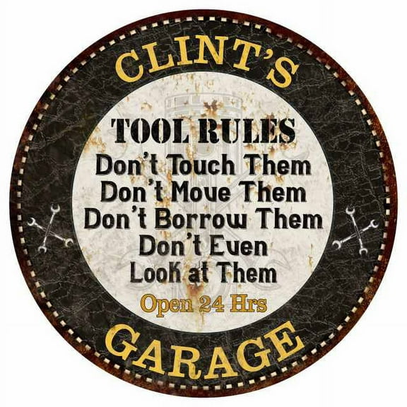 CLINT'S Garage Rules 14" Round Metal Sign Garage Bar Wall Decor 100140013141