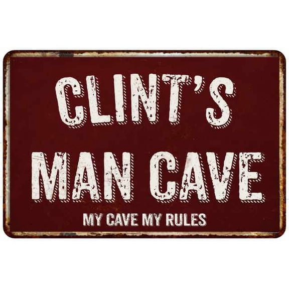 CLINT'S Man Cave Red Grunge Sign Metal 8x12 Decor 208120003141
