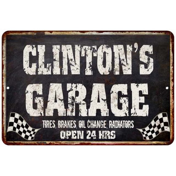 CLINTON'S Garage Black Grunge Sign 8 x 12 Matte Finish Metal 108120005384