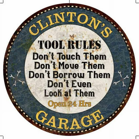 CLINTON'S Garage Rules 12" Round Metal Sign Garage Wall Décor 100140015385