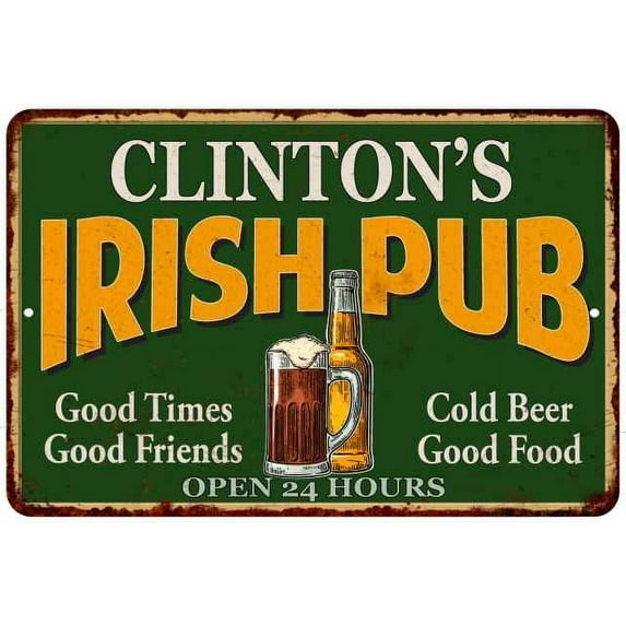 CLINTON'S Irish Pub Beer Metal Sign Bar Decor 8x12 208120013242