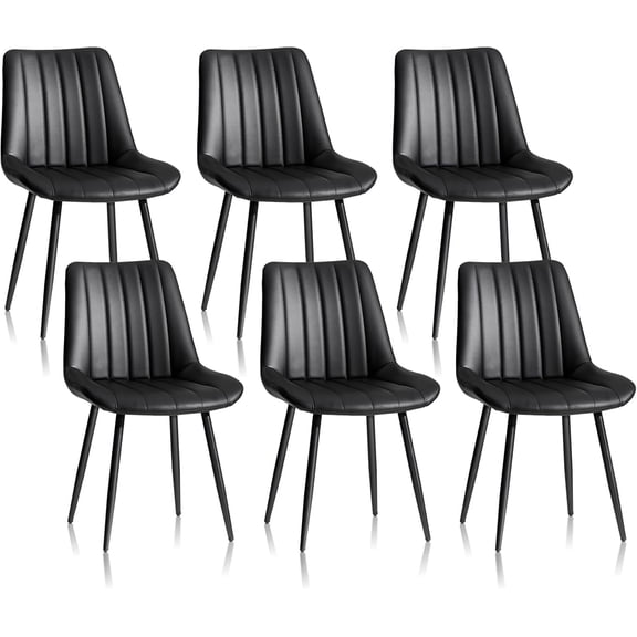 CLIPOP Dining Chairs Set of 6, Faux Leather Dining Chairs with Upholstered Seat, High Back Comfy Cushion, Metal Leg, Accent Kitchen Side Chair for Living, Restaurant & Meeting Room, Black
