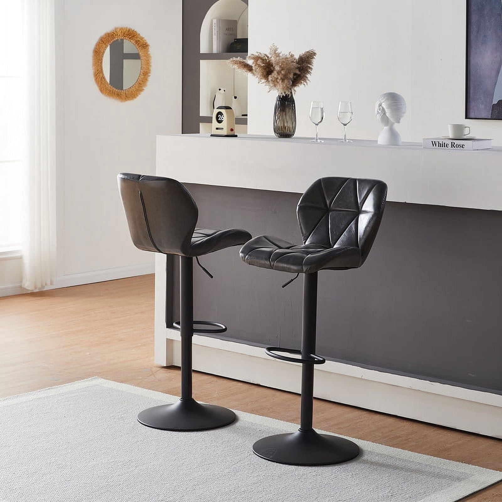 CLIPOP Faux Leather Kitchen Bar Stools Set of 2 Swivel and Adjustable ...