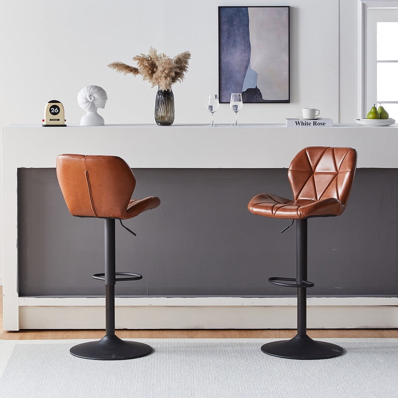 CLIPOP Faux Leather Kitchen Bar Stools Set of 3 Swivel and Adjustable