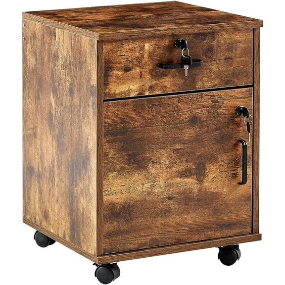 CLIPOP Rolling Storage Cabinet with Drawer, Home Office Cabinet with Lock, Under Desk Storage Cabinet for Office (Rustic Brown)