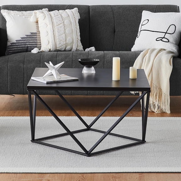 CLIPOP Square Coffee Table - Modern  Style for Living Room Décor, 30"x30" Wooden Table Top, Metal & Triangle Structure Frame, Center Table for Living Room, Home Office, Apartment, Black