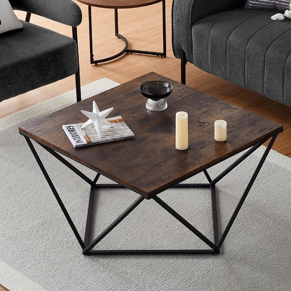 CLIPOP Square Coffee Table - Modern Style for Living Room Décor, 30"x30" Wooden Table Top, Metal & Triangle Structure Frame, Center Table for Living Room, Office, Apartment, Rustic Brown
