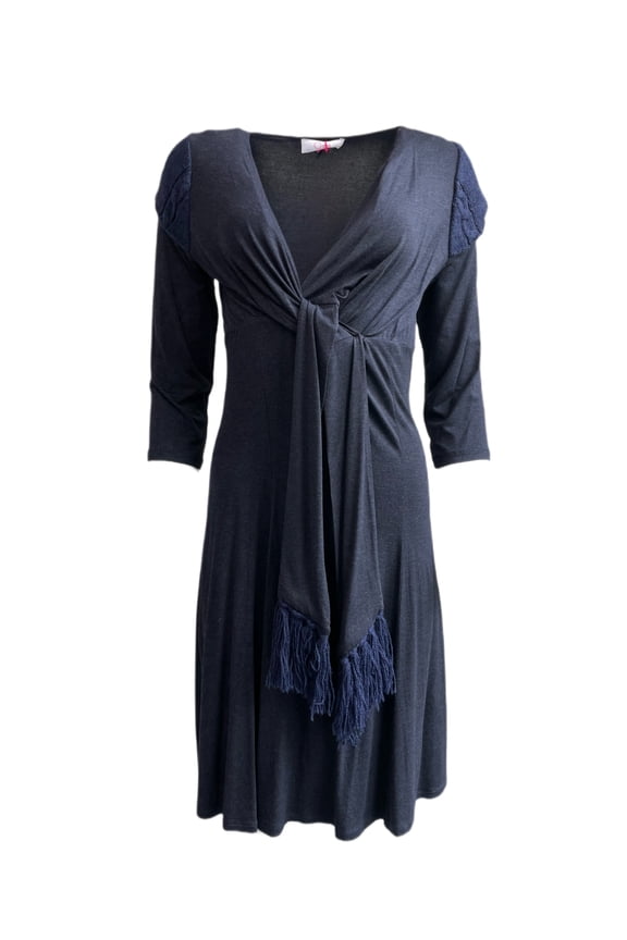 Women's Heather Charcoal Cropped Sleeve Empire Waist Dress IT Sz 46 NWT