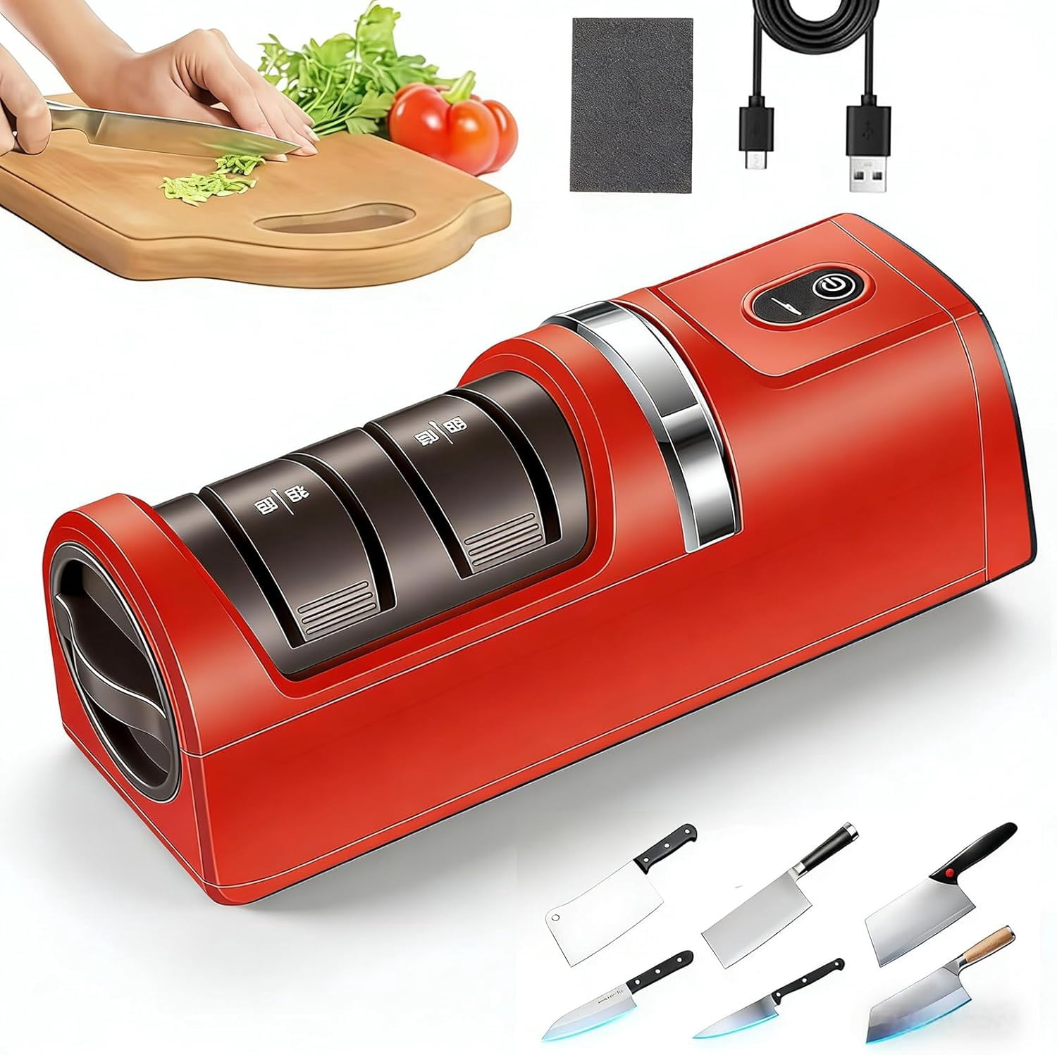 CLIQKWEN 2026 Upgraded Automatic Kitchen Knife Sharpener - Cordless Rechargeable Portable Sharpener with Diamond Grinding Wheel & Strong Suction Base, Compatible with Most Household Knives