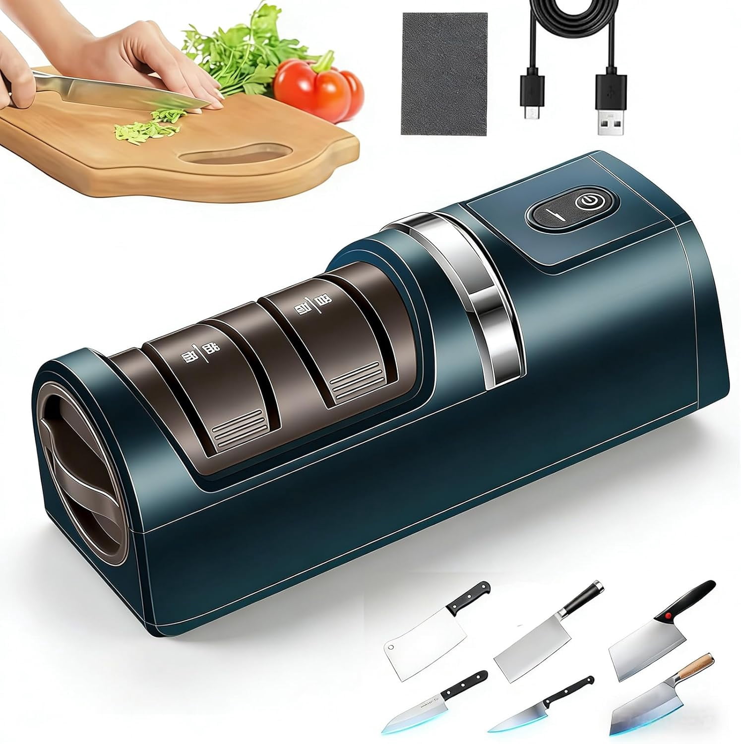 CLIQKWEN 2026 Upgraded Automatic Kitchen Knife Sharpener - Cordless Rechargeable Portable Sharpener with Diamond Grinding Wheel & Strong Suction Base, Compatible with Most Household Knives