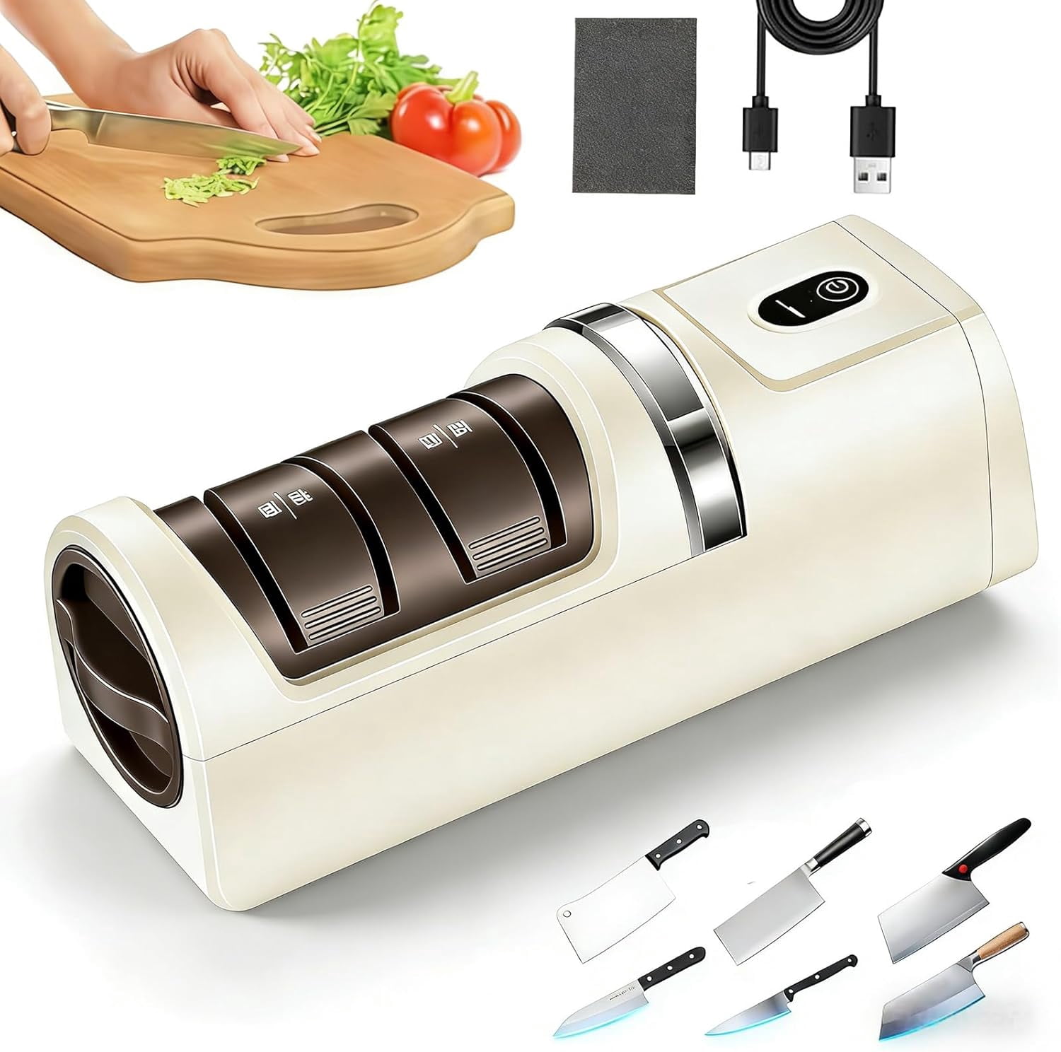 CLIQKWEN 2026 Upgraded Automatic Kitchen Knife Sharpener - Cordless Rechargeable Portable Sharpener with Diamond Grinding Wheel & Strong Suction Base, Compatible with Most Household Knives