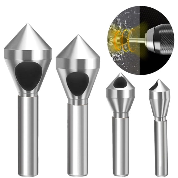 CLIQKWEN 4 Pcs Titanium Coated Countersink Chamfer Tool Set - 90 Degree High Speed Steel Drill Bits, Multi-Function Deburring Kit for Wood, Metal, Plastic & PVC