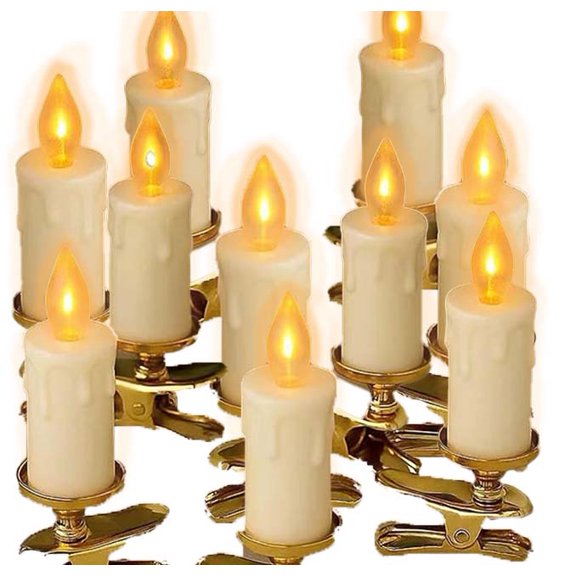 CLIQKWEN 5/10-Piece Flameless Clip-On Christmas Tree Candle Set - LED Warm White Flickering, Removable Clips - Battery-Powered Holiday & Festival Decor