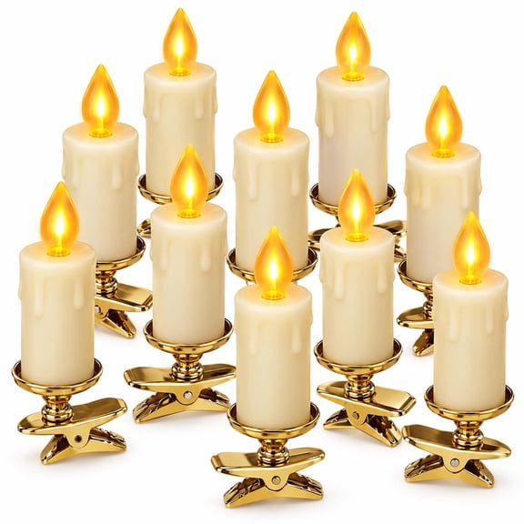 CLIQKWEN 5/10-Piece Flameless Clip-On Christmas Tree Candle Set - LED Warm White Flickering, Removable Clips - Battery-Powered Holiday & Festival Decor