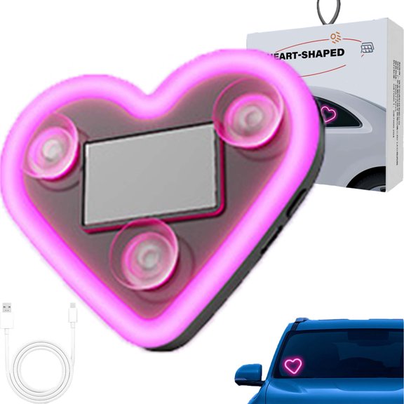CLIQKWEN Car Solar Heart LED Light,Valentine's Day Solar Powered Triangle Heart LED Light – Wireless IP65 Waterproof C-Pillar Ambient Neon Light, Romantic Car Interior Decor for Couples