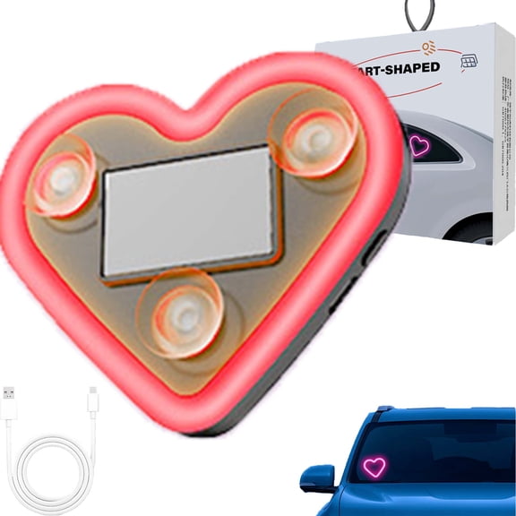 CLIQKWEN Car Solar Heart LED Light,Valentine's Day Solar Powered Triangle Heart LED Light – Wireless IP65 Waterproof C-Pillar Ambient Neon Light, Romantic Car Interior Decor for Couples